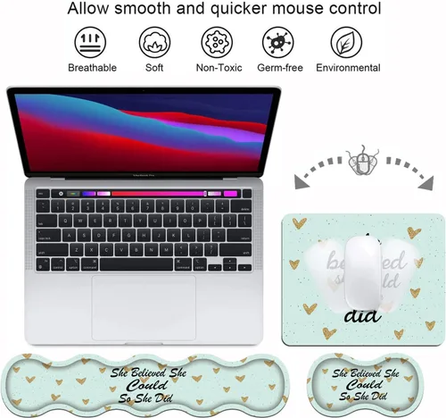 Miniatura 3 de Juego de reposamuñecas ergonómico para teclado y alfombrilla para mouse [4 piezas], She Believed She Could So She Did, base de goma antideslizante