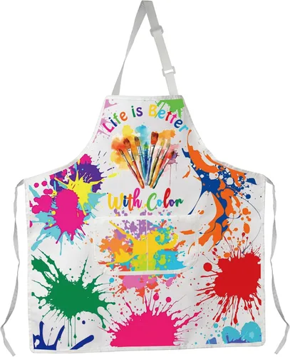 VAMSII Delantal de artista Life Is Better con regalo de color para pintor, regalo para amantes del arte