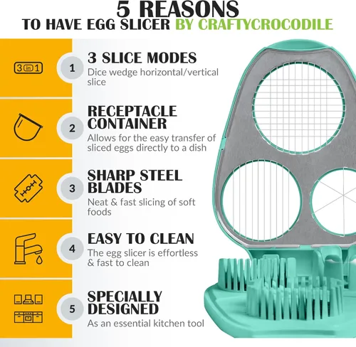 Miniatura 2 de CraftyCrocodile Cortador de Huevos para Huevos Duros - 3 Modos de Corte, Cortador de Huevos, Picador de Acero Inoxidable Resistente - Herramienta