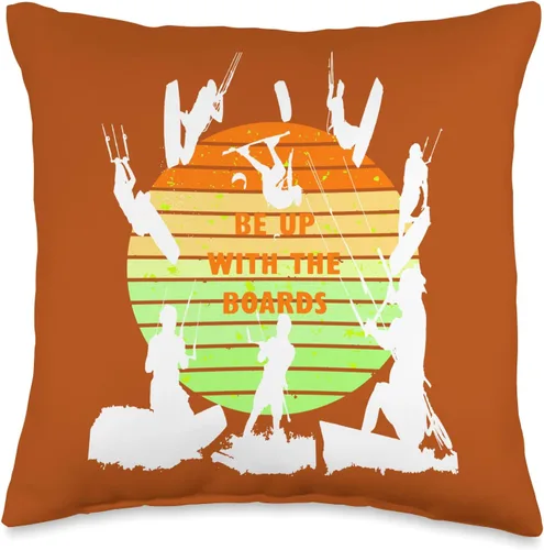 Miniatura 4 de Kitesurf Gifts and Surf Lover Tees by taiche Kitesurfers Be Up with The Boards Retro Style 10 Throw Pillow, 18x18, Multicolor