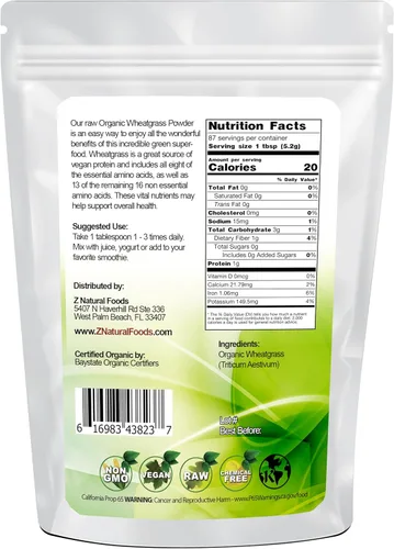 Miniatura 2 de Z Natural Foods Polvo de pasto de trigo orgánico, polvo de superalimento verde para batidos, jugos, batidos y recetas, polvo rico en nutrientes