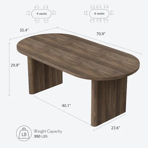 Miniatura 2 de IDEALHOUSE Mesa de comedor ovalada de 70.8 pulgadas para 4-8, mesa de cocina de madera con base de doble pedestal, amplia mesa de comedor
