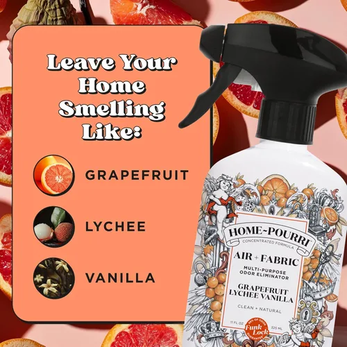 Miniatura 8 de Poo-Pourri Home-Pourri Air + Tela Multiusos - Espray refrescante de olor, Pomelo Lichi Vainilla, 11 onzas líquidas - Vainilla y Pomelo Lichi