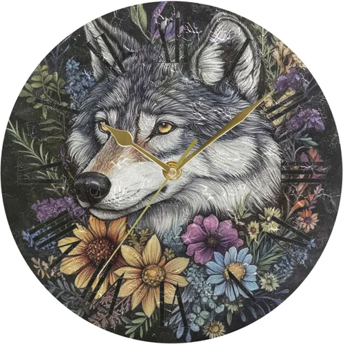 misterioso lobo gris 10 pulgadas ronda reloj de pared retro ningún tictac ruido arte para hotel hotel reloj para la pared