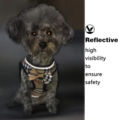 Miniatura 5 de Arnés de malla suave para perro, ajustable sin tirones, chaleco cómodo reflectante para mascotas para perros (caqui claro, XS)