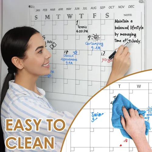 Miniatura 4 de MAKELLO Calendario Acrílico para Pared de 24" x 18", Calendario Transparente de Borrado en Seco para Oficina, Escuela, Hogar, Dormitorio, 4