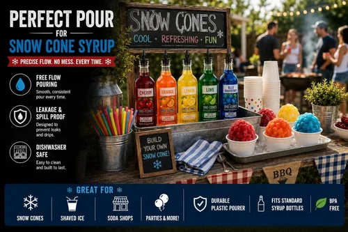 Miniatura 5 de Paquete de 12 boquillas de jarabe de cono de nieve, vertedores de velocidad de botellas de plástico para hielo afeitado, licor, jugo y más