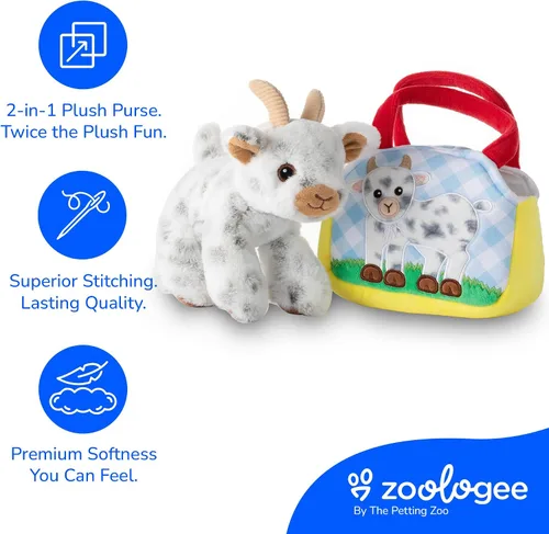 Miniatura 4 de The Petting Zoo Juego de peluche y bolso de cabra, regalos para niños, juguete de animales de vida silvestre, juguete de peluche de cabra blanca