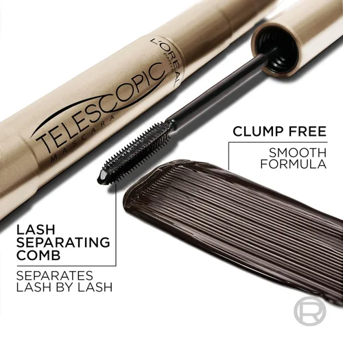 Miniatura 4 de L'Oreal Paris - Máscara de alargamiento de pestañas, maquillaje telescópico original, con cepillo de doble precisión para separar pestañas, lavable