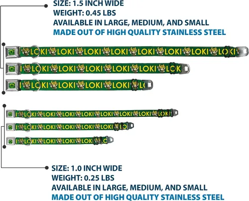 Miniatura 3 de Buckle-Down Collar de perro hebilla kawaii Loki pie pose texto verde amarillo multicolor, 1 pulgada de ancho - se adapta a cuello de 9-15 pulgadas