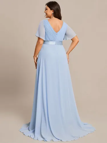 Miniatura 129 de Ever-Pretty Vestido formal para mujer, Navidad, Año Nuevo, cuello en V, gasa, talla grande, largo hasta el suelo, vestido de dama de honor