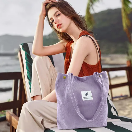 Miniatura 195 de Ayieyill - Bolsa de pana para mujer y niña, con correa de lona para colgar al hombro, bolsa con bolsillo