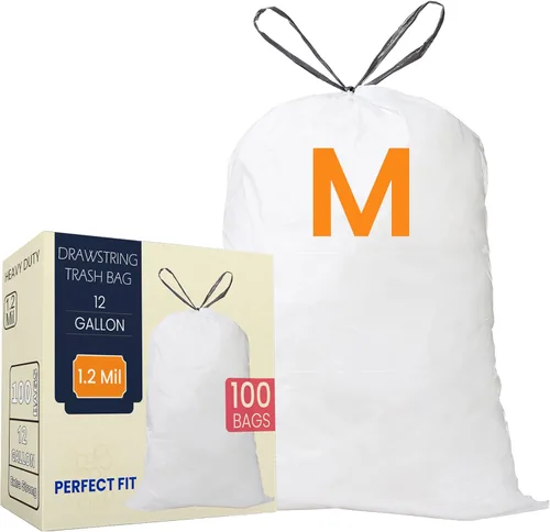 Code M - Bolsas de basura resistentes con cordón de 12 galones, compatibles con simplehuman Code M, bolsas de basura de 12 galones (45 litros),