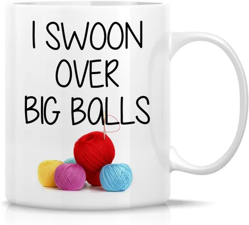Retreez - Taza divertida con texto en inglés "I Swoon Over Big Balls Knit Knitting Crochet", 325 ml, taza de café de cerámica, divertida, MOM004 -