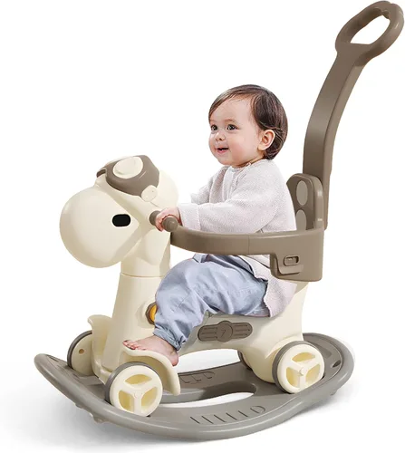 Miniatura 8 de Caballo mecedor 4 en 1 para niños pequeños de 1 a 3 años, juguete mecedor para bebé, divertido regalo de cumpleaños para niños de 1+ años, juguete