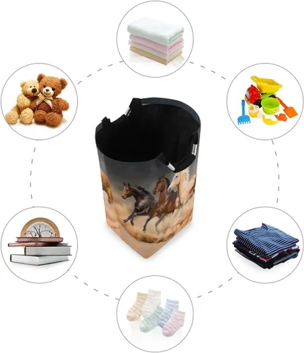 Miniatura 5 de CaTaKu Cesto de lavandería de caballos de animales, cesta de lavandería para caballo, caja de almacenamiento grande, cesta de ropa plegable alta