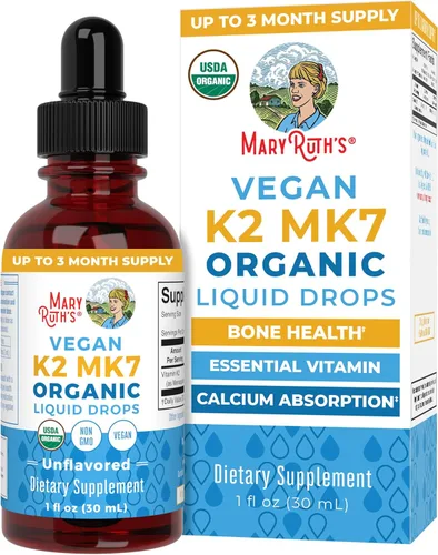 MaryRuth’s Gotas Líquidas de Vitamina K2 MK7 Orgánicas USDA para Adultos y Niños | Obtenidas de Natto | Menaquinona- 7 | Vitamina K2 Vegana para la