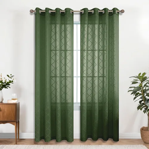 Miniatura 10 de KOUFALL Cortinas negras de 63 pulgadas de largo para dormitorio, juego de 2 paneles transparentes con ojales para ventana, cortinas geométricas
