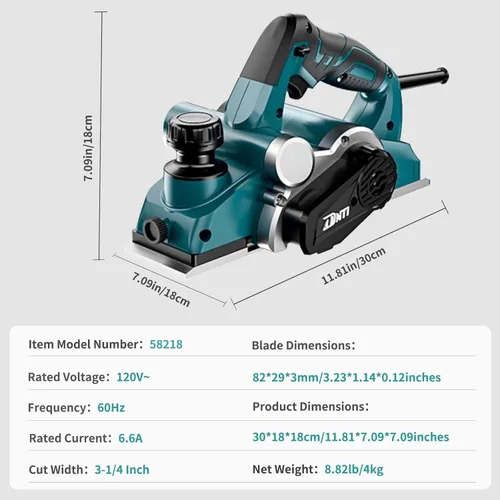Miniatura 4 de DNTI Cepilladoras de mano eléctricas con cable de 6.6 amperios, 17000 rpm, herramienta de carpintería, cepilladora de mano para chaflán de madera