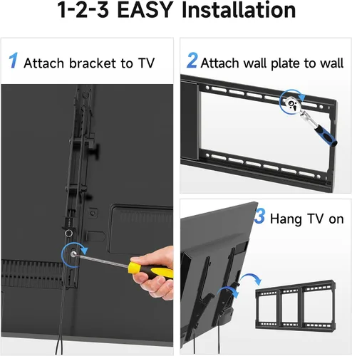 Miniatura 7 de Suptek Soporte de pared fijo resistente para televisores de 55 a 100 pulgadas, 265 libras, se adapta a 3 pernos de 16 pulgadas y 2 pernos de 18 o 24