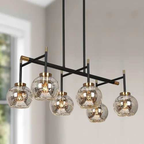 KSANA Lámpara de comedor, candelabro moderno de metal negro dorado para isla de cocina con pantallas de vidrio mercurio, 27.5"