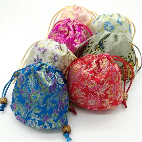 Miniatura 3 de EAVOQLB Bolsa de brocado de 28 piezas, bolsa de flores de peonía, cordón doble, bolsa de pulsera de joyería con cordón