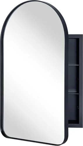 Miniatura 14 de Botiquín de baño empotrado en arco dorado cepillado con espejo de acero inoxidable con marco de metal rectangular con espejo de 16 x 28.3 pulgadas