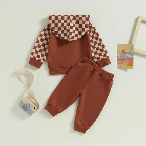 Miniatura 3 de Conjunto de ropa para niños pequeños, sudadera de retazos, manga larga, pantalones sólidos, para otoño e invierno
