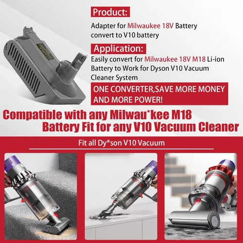 Miniatura 3 de Adaptador V10 para batería Milwaukee 18V M18 – Convertidor atornillado apto para aspiradoras Dyson V10 Cyclone Animal Absolute Motorhead SV12
