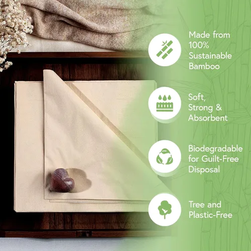 Miniatura 2 de Servilletas compostables 100% bambú (paquete de 50) Servilletas resistentes para almuerzo, cena, eventos, ocasiones y entretenimiento, ecológicas