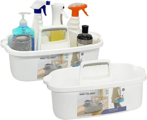 Miniatura 11 de Goderewild Organizador de limpieza de plástico multiusos con asa, organizador de ducha, cesta de almacenamiento, bolsas portátiles para suministros