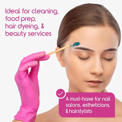 Miniatura 5 de Inspire Pink Gloves Disposable Latex Free Nitrile Pink Glove Hair and Nail Salon, Esthetician Nitrile Disposable Gloves