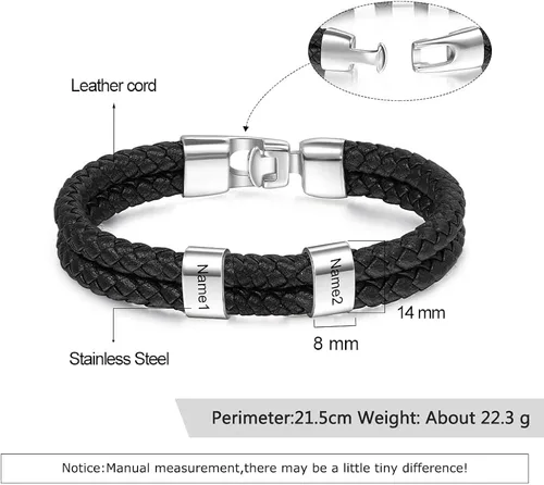 Miniatura 2 de Pulseras de cuero personalizadas para hombre, pulsera con nombre para papá, grabado gratuito, cuentas de nombre de familia, pulseras