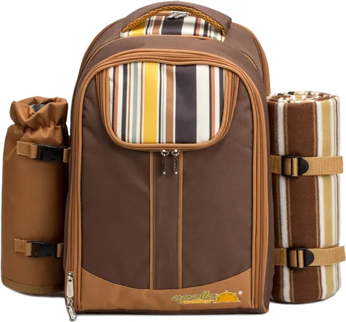 Miniatura 5 de apollo walker Mochila de picnic para 2 personas con compartimento refrigerador, soporte desmontable para botellas/vino, manta de forro polar, platos