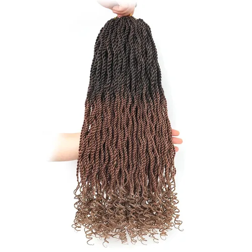 Miniatura 41 de Leeven Cabello de Ganchillo Rizado Senegalés de 12 Pulgadas, 8 Paquetes Trenzas de Ganchillo Cortas Ombre Marrón, Trenzas Havana Pequeñas #T30
