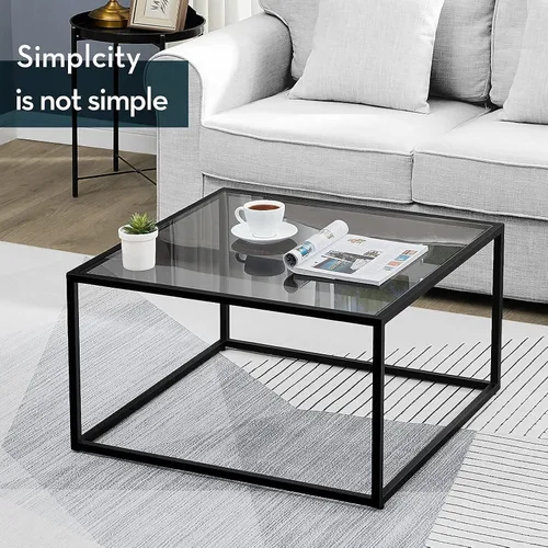 Miniatura 5 de SAYGOER Mesa de centro de cristal, mesa de centro pequeña y moderna, mesas centrales cuadradas simples para sala de estar, 26.7 x 26.7 x 17.7 Gris