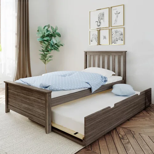 Miniatura 14 de Max & Lily Cama individual, base de cama con cabecera para niños con cajón deslizable, rejilla, color nogal