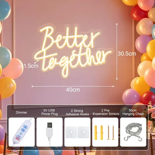 Miniatura 3 de Letrero de neón con texto en inglés "Better Togethers", decoración de pared para boda, dormitorio, Navidad, día de San Valentín, regalo