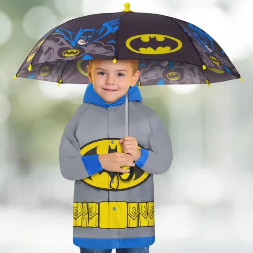 Miniatura 2 de DC Comics Conjunto de paraguas y Slicker, Batman o Superman para niños pequeños, para edades de 2 a 7 años