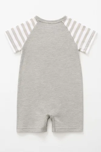 Miniatura 3 de stylesilove Mameluco unisex de algodón para bebé, traje de manga corta con bonitos gráficos, mangas a rayas, 3-24 meses