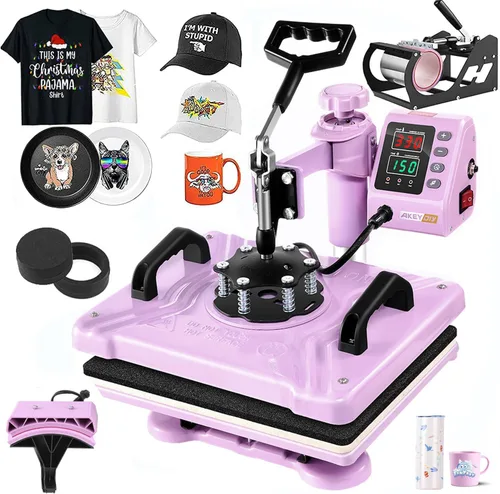 Miniatura 11 de AKEYDIY Máquina de prensa de calor profesional 5 en 1 para camisetas, combo de prensa de calor digital, 12 x 15 pulgadas, máquina de prensa