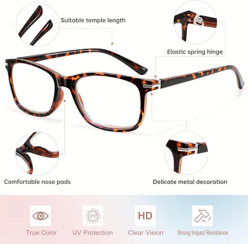 Miniatura 3 de EYEGUARD Paquete de 4 lentes de lectura con bloqueo de luz azul para mujeres y hombres, bisagra de resorte, lentes de filtro antirreflejos