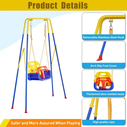Miniatura 4 de Columpio 3 en 1 para niños pequeños con marco, para interiores y exteriores, columpio para bebé con cinturón de seguridad para uso en interiores