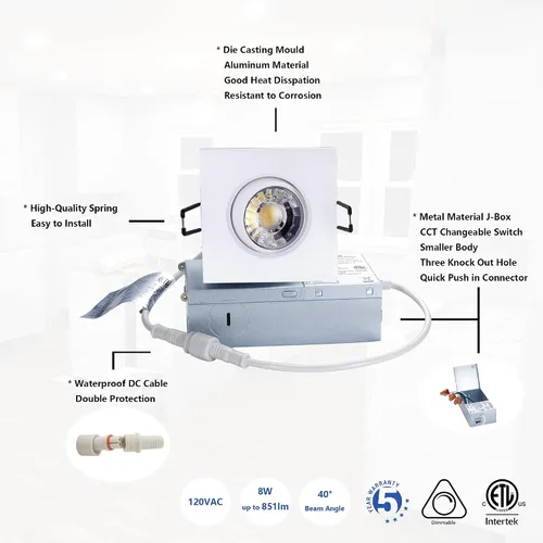 Miniatura 4 de POPANU Foco giratorio de cardán empotrado sin canless de 5 CCT de 3 pulgadas, lámpara de techo de globo ocular de 3 pulgadas, luces empotrables