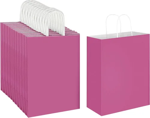 Miniatura 11 de Oikss Paquete de 100 Bolsas de Papel Kraft Marrón Natural Liso de 10x5x13 con Asas al Por Mayor para Favores de Fiestas de Cumpleaños Comestibles