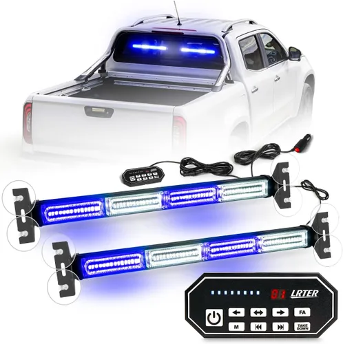 Miniatura 11 de Barra de luces estroboscópicas de advertencia intermitentes de emergencia de 2 x 17.7 pulgadas con controlador de pantalla digital, 20 patrones