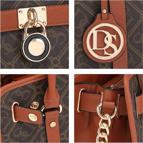 Miniatura 39 de Dasein Bolsos de mano de dos tonos para mujer, bolsos de hombro de cuero vegano, bolsa grande con cartera a juego