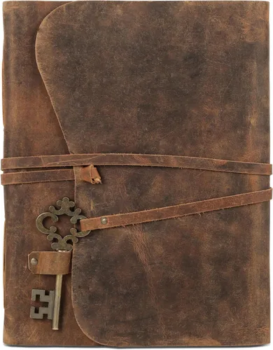 Miniatura 12 de Diario de cuero con papel de borde picoteado de 17,78x12,7 cm y llave vintage Cuaderno de escritura hecho a mano Cuaderno diario encuadernado