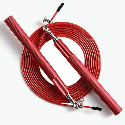 Cuerda de Saltar de Velocidad - Bola de Rodamiento Giratoria 360° - Cuerda de acero recubierta ajustable - Mango anti-salto de aluminio - Rojo