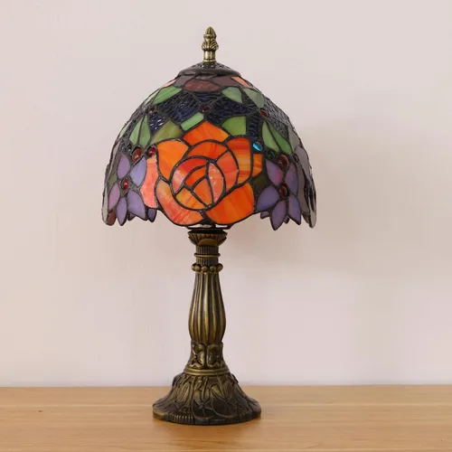 Miniatura 5 de Lámpara de Mesa Estilo Tiffany 3 Temperaturas de Color Lámparas de Vidrio Emplomado con Flores Rosas Lámpara de Mesa Pequeña Antigua para Mesita